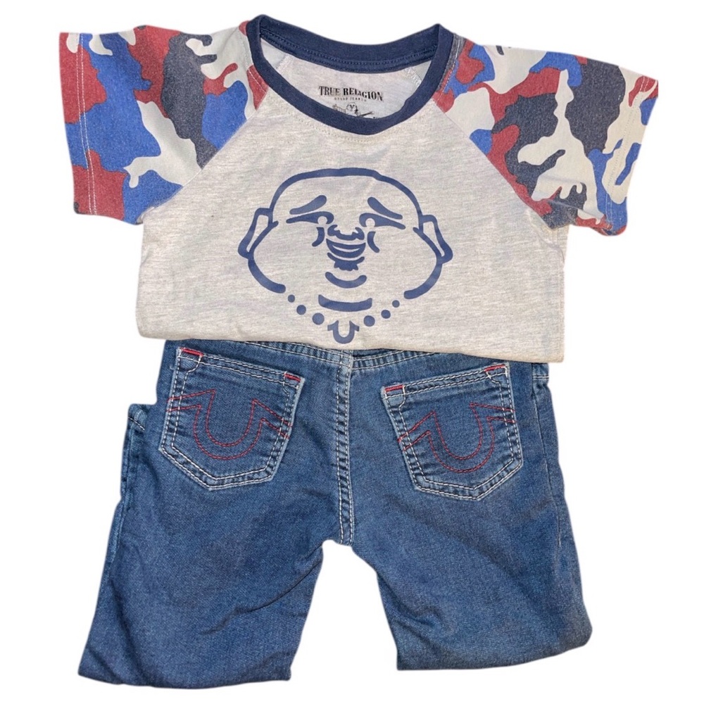 True Religion Camouflage Sleeve Tee and Denim Pants